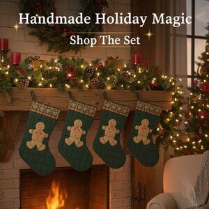 Set of 2 Handmade Gingerbread Family Stocking $39